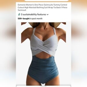 Eomenie Women's Striped and Blue One Piece Swimsuit Tummy Control